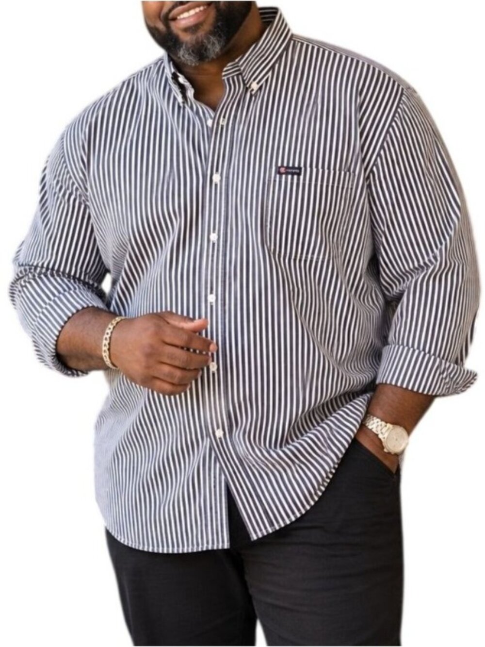 Chaps Mens Size XL Shirt Button-Down Black White Striped Classic Style